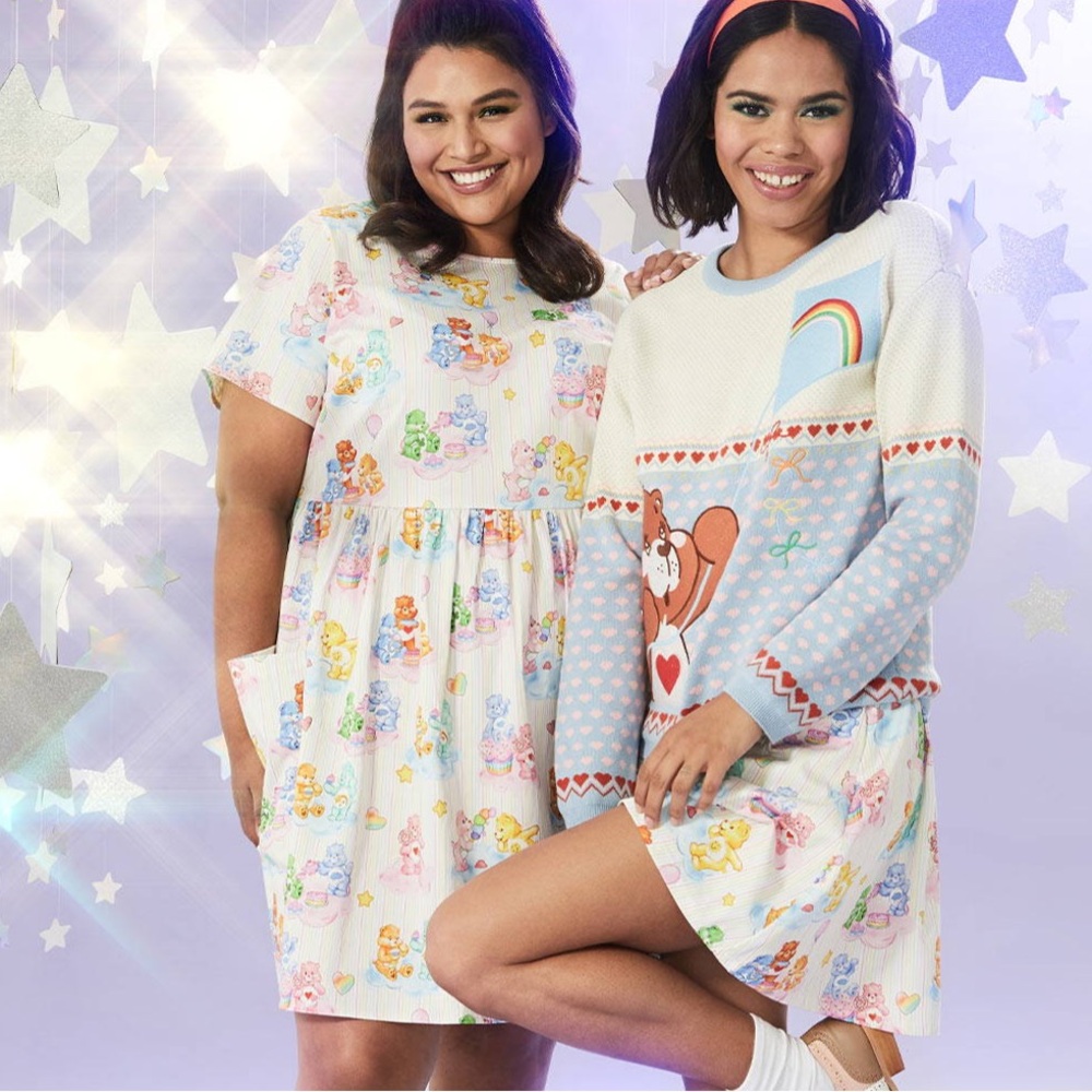 ModCloth White Pastel Care Bears Print Dress